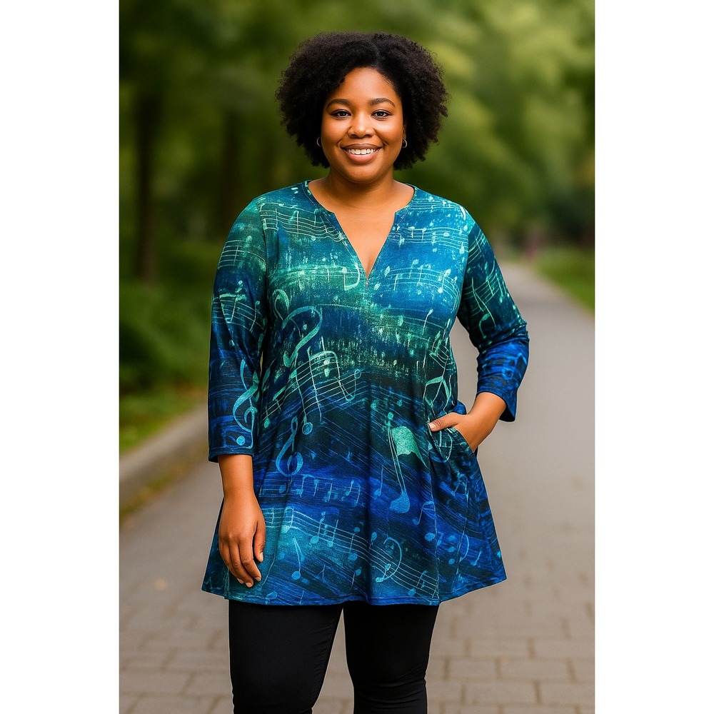 Azalea Music Note Print Tunic Top / Mini Dress – Size 2X
